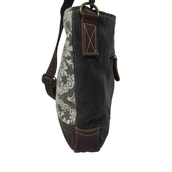 Myra Bag Brown Gray Cotton Leather Mandala Crossbody Shoulder Bag Purse - Picture 5 of 12